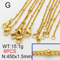 304 Stainless Steel Necklace Making,Thin Rondelle Beads Satellite Chain,Curb Chains,with Spool,Soldered,Vacuum Plating Gold,1.5x450mm,about 15.1g/package,6 pcs/package,6N2001757vihb-312