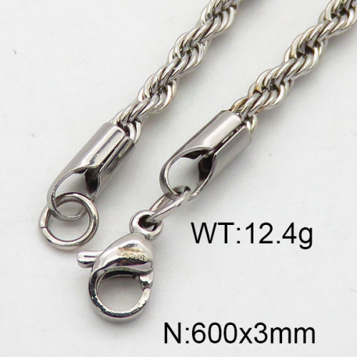 304 Stainless Steel Necklace Making,Unwelded Rope Chains,True Color,3x600mm,about 12.4g/package,1 pc/package,6N2001758vail-312