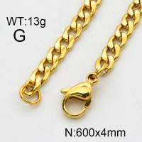 304 Stainless Steel Necklace,Cuban Link Chain,Curb Chains,Unwelded,Vacuum Plating Gold,4x600mm,about 13g/package,1 pc/package,6N2001759aajo-312