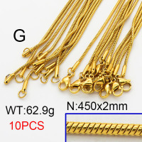 304 Stainless Steel Necklace Making,Round Snake Chain,Vacuum Plating Gold,2x450mm,about 62.9g/package,10 pcs/package,6N2001762ajlv-312