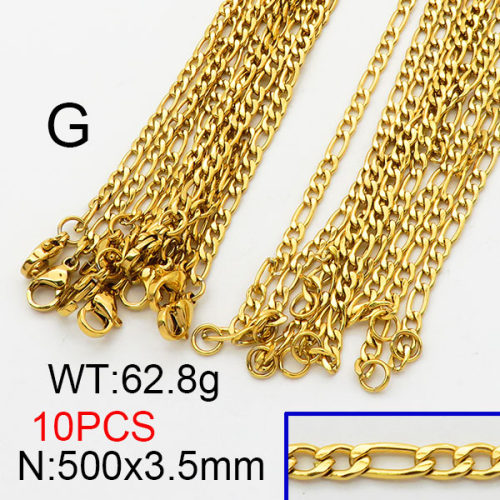 304 Stainless Steel Necklace Making,Figaro Chains, Unwelded,Vacuum Plating Gold,3.5x500mm,about 62.8g/package,10 pcs/package,6N2001764ajlv-312