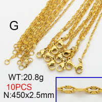 304 Stainless Steel Necklace Making,Oval Dapped Cable Chains,Vacuum Plating Gold,2.5x450mm,about 20.8g/package,10 pcs/package,6N2001765ajvb-312