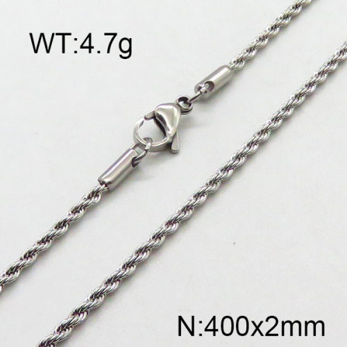 304 Stainless Steel Necklace Making,Unwelded Rope Chains,True Color,2x400mm,about 4.7g/package,1 pc/package,6N2001777avja-354