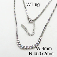 304 Stainless Steel Necklace Making,Box Chain with  Cuban Chain,True Color,2x450mm,about 6g/package,1 pc/package,6N2001779baka-354