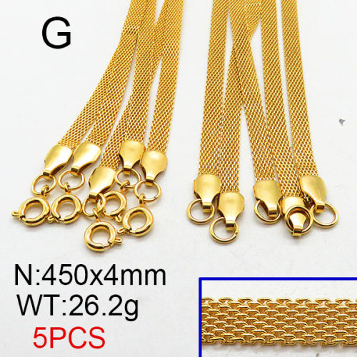 304 Stainless Steel Necklace Making,Flat Mesh Chains,Vacuum Plating Gold,4x450mm,about 26.2g/package,5 pcs/package,6N2001789vila-354