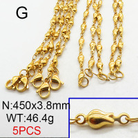 304 Stainless Steel Necklace Making,Bar Link Chains,Vacuum Plating Gold,3.8x450mm,about 46.4g/package,5 pcs/package,6N2001790vila-354