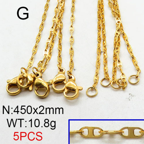 304 Stainless Steel Necklace Making,Mariner Link Chains ,Vacuum Plating Gold,2x450mm,about 10.8g/package,5 pcs/package,6N2001791aivb-354