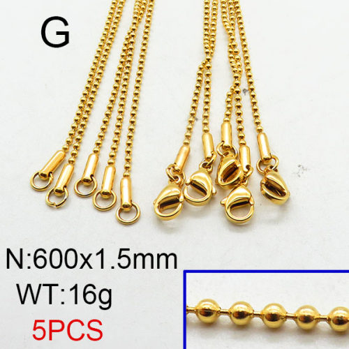 304 Stainless Steel Necklace Making,Ball Chain,Vacuum Plating Gold,1.5x600mm,about 16g/package,5 pcs/package,6N2001792aivb-354