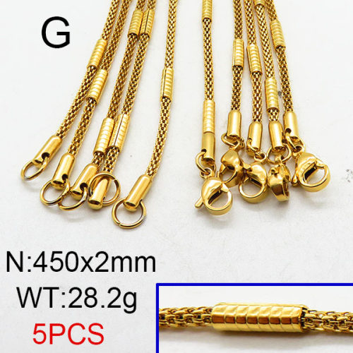 304 Stainless Steel Necklace Making,Mesh Chain,With Textured Cylinder,Vacuum Plating Gold,2x450mm,about 28.2g/package,5 pcs/package,6N2001794vila-354