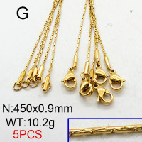 304 Stainless Steel Necklace Making,Cardano Chains,Vacuum Plating Gold,0.9x450mm,about 10.2g/package,5 pcs/package,6N2001796aivb-354