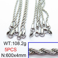 304 Stainless Steel Necklace Making,Unwelded Rope Chains,True Color,4x600mm,about 108.2g/package,5 pcs/package,6N2002360vhkb-474