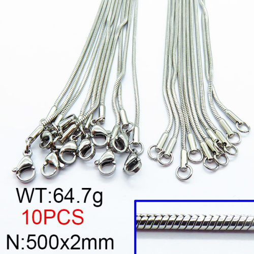 304 Stainless Steel Necklace Making,Round Snake Chain,True Color,2x500mm,about 64.7g/package,10 pcs/package,6N2002361vila-474