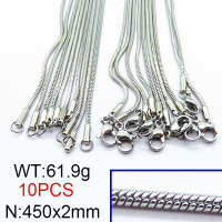 304 Stainless Steel Necklace Making,Round Snake Chain,True Color,2x450mm,about 61.9g/package,10 pcs/package,6N2002362aija-474