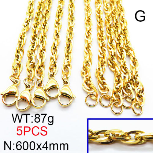 304 Stainless Steel Necklace Making,Unwelded Rope Chains,Vacuum Plating Gold,4x600mm,about 87g/package,5 pcs/package,6N2002363ajvb-474