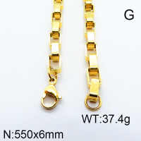304 Stainless Steel Necklace Making,VenetianBox Chain,Vacuum Plating Gold,6x550mm,about 37.4g/package,1 pc/package,6N2002364vhha-474
