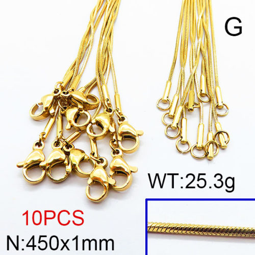 304 Stainless Steel Necklace Making,Round Snake Chain,Vacuum Plating Gold,1x450mm,about 25.3g/package,10 pcs/package,6N2002365ajlv-474