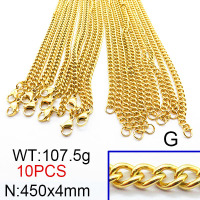 304 Stainless Steel Necklace Making,Twisted Curb Chains,Vacuum Plating Gold,4x450mm,about 107.5g/package,10 pcs/package,6N2002368aiov-474