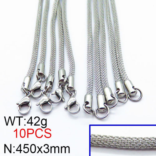 304 Stainless Steel Necklace Making,Flat Mesh Chains,True Color,3x450mm,about 42g/package,10 pcs/package,6N2002371ajlv-474