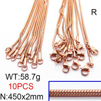 304 Stainless Steel Necklace Making,Round Snake Chains,Vacuum Plating Rose Gold,2x450mm,about 58.7g/package,10 pcs/package,6N2002377akia-474