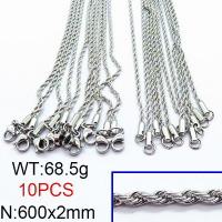 304 Stainless Steel Necklace Making,Unwelded Rope Chains,True Color,2x600mm,about 68.5g/package,10 pcs/package,6N2002378aija-474