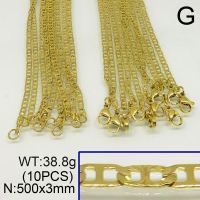 304 Stainless Steel Necklace Making,Textured Mariner link chains,Vacuum Plating Gold,3x500mm,about 38.8g/package,10 pcs/package,6N20060vkla-452