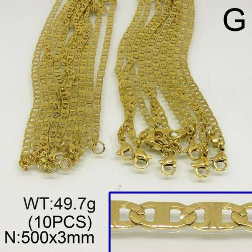 304 Stainless Steel Necklace Making,Textured Mariner link chains,Vacuum Plating Gold,3x500mm,about 49.7g/package,10 pcs/package,6N20064vkla-452
