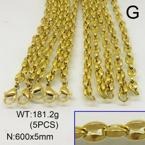 304 Stainless Steel Necklace Making,Coffee Bean Chains,Vacuum Plating Gold,5x600mm,about 181.2g/package,5 pcs/package,6N20270albv-641