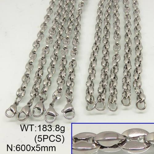 304 Stainless Steel Necklace Making,Coffee Bean Chains,True Color,5x600mm,about 183.8g/package,5 pcs/package,6N20271ajlv-641