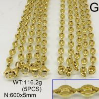 304 Stainless Steel Necklace Making,Coffee Bean Chains,Vacuum Plating Gold,5x600mm,about 116.2g/package,5 pcs/package,6N20272albv-641