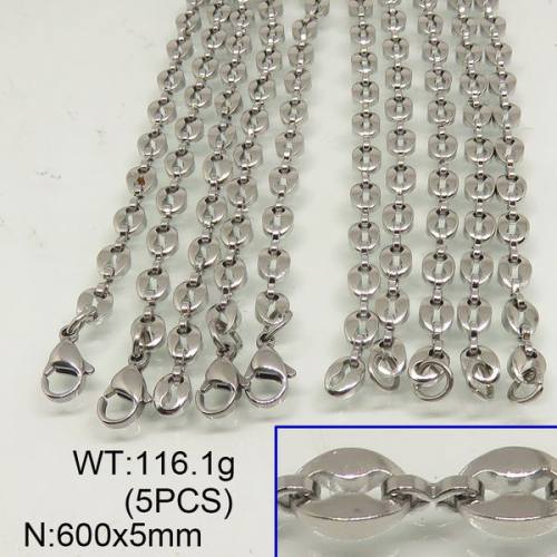 304 Stainless Steel Necklace Making,Coffee Bean Chains,True Color,5x600mm,about 116.1g/package,5 pcs/package,6N20273ajlv-641