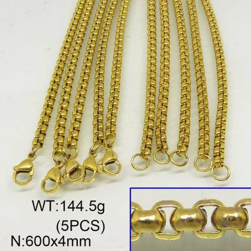 304 Stainless Steel Necklace Making,Box Chains,Round,Vacuum Plating Gold,4x600mm,about 144.5g/package,5 pcs/package,6N20274bika-641