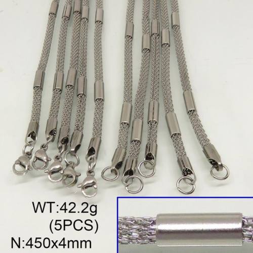 304 Stainless Steel Necklace Making,Mesh Chains,With Cylinder,True Color,4x450mm,about 42.2g/package,5 pcs/package,6N20279aivb-641