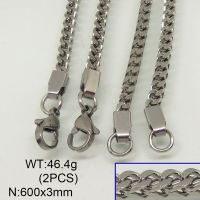 304 Stainless Steel Necklace,Wheat Chains,Foxtail Chains,True Color,3x600mm,about 46.4g/package,2 pcs/package,6N20283bika-641