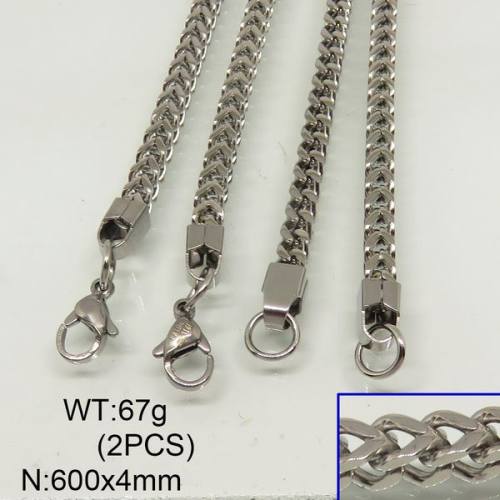 304 Stainless Steel Necklace,Wheat Chains,Foxtail Chains,True Color,4x600mm,about 67g/package,2 pcs/package,6N20285aima-641