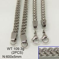 304 Stainless Steel Necklace,Wheat Chains,Foxtail Chains,True Color,5x600mm,about 109.3g/package,2 pcs/package,6N20287aiov-641