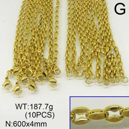 304 Stainless Steel Necklace Making,Coffee Bean Chains,Vacuum Plating Gold,4x600mm,about 187.7g/package,10 pcs/package,6N20290bplb-641