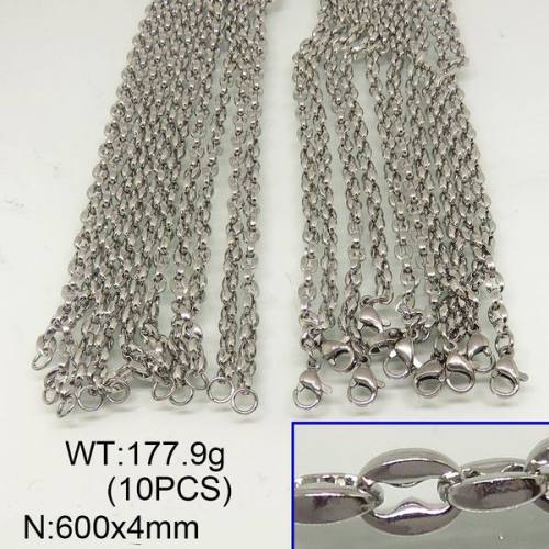 304 Stainless Steel Necklace Making,Coffee Bean Chains,True Color,4x600mm,about 177.9g/package,10 pcs/package,6N20291bnbb-641
