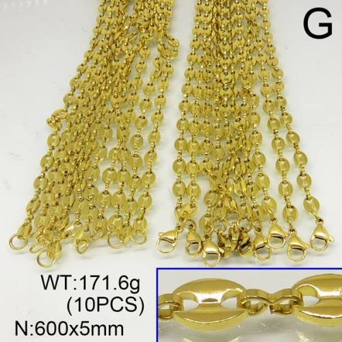 304 Stainless Steel Necklace Making,Coffee Bean Chains,Vacuum Plating Gold,5x600mm,about 171.6g/package,10 pcs/package,6N20292bplb-641