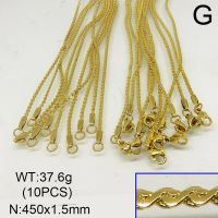 304 Stainless Steel Necklace Making,Soldered Serpentine Chains,Vacuum Plating Gold,1.5x450mm,about 37.6g/package,10 pcs/package,6N20296ajoa-641