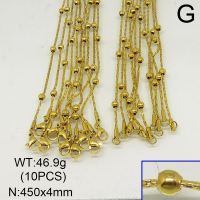 304 Stainless Steel Necklace Making,Rondelle Beads Cardano Chains,Vacuum Plating Gold,4x450mm,about 46.9g/package,10 pcs/package,6N20300blla-641