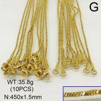 304 Stainless Steel Necklace Making,Twisted Square Snake Chains,Vacuum Plating Gold,1.5x450mm,about 35.8g/package,10 pcs/package,6N20302akia-641