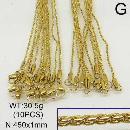 304 Stainless Steel Necklace Making,Soldered Serpentine Chains,Vacuum Plating Gold,1x450mm,about 30.5g/package,10 pcs/package,6N20304ajlv-641