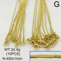 304 Stainless Steel Necklace Making,Oval Dapped Round Snake Chains,Vacuum Plating Gold,1x450mm,about 24.4g/package,10 pcs/package,6N20306vkla-641