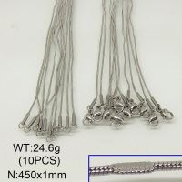 304 Stainless Steel Necklace Making,Oval Dapped Round Snake Chains,True Color,1x450mm,about 24.6g/package,10 pcs/package,6N20307ajlv-641