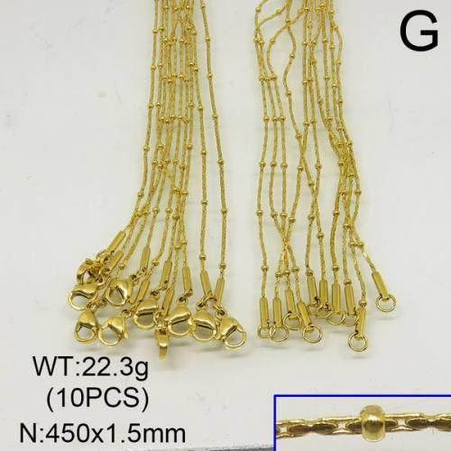 304 Stainless Steel Necklace Making,Rondelle Beads Cardano Chains,Vacuum Plating Gold,1.5x450mm,about 22.3g/package,10 pcs/package,6N20308akoa-641
