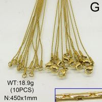 304 Stainless Steel Necklace Making, Cardano Chains,Vacuum Plating Gold,1x450mm,about 18.9g/package,10 pcs/package,6N20312vkla-641