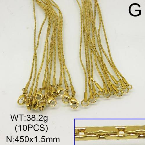 304 Stainless Steel Necklace Making, Cardano Chains,Vacuum Plating Gold,1.5x450mm,about 38.2g/package,10 pcs/package,6N20314vkla-641