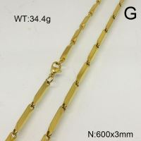304 Stainless Steel Necklace Making,Bar Link Chains,Vacuum Plating Gold,3x600mm,about 34.4g/package,1 pc/package,6N20317bbov-641