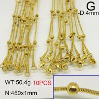 304 Stainless Steel Necklace Making,Rondelle Beads Square Snake Chains,Vacuum Plating Gold,1x450mm,about 50.4g/package,10 pcs/package,6N20394blla-389