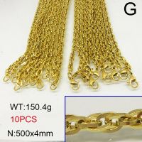 304 Stainless Steel Necklace Making, Rope Chains,Vacuum Plating Gold,4x500mm,about 150.4g/package,10 pcs/package,6N20395aloa-389